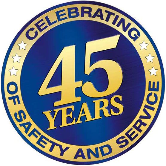 45th anniversary logo for safety and service: A sleek and modern design featuring the number 45 surrounded by symbols representing safety and service.